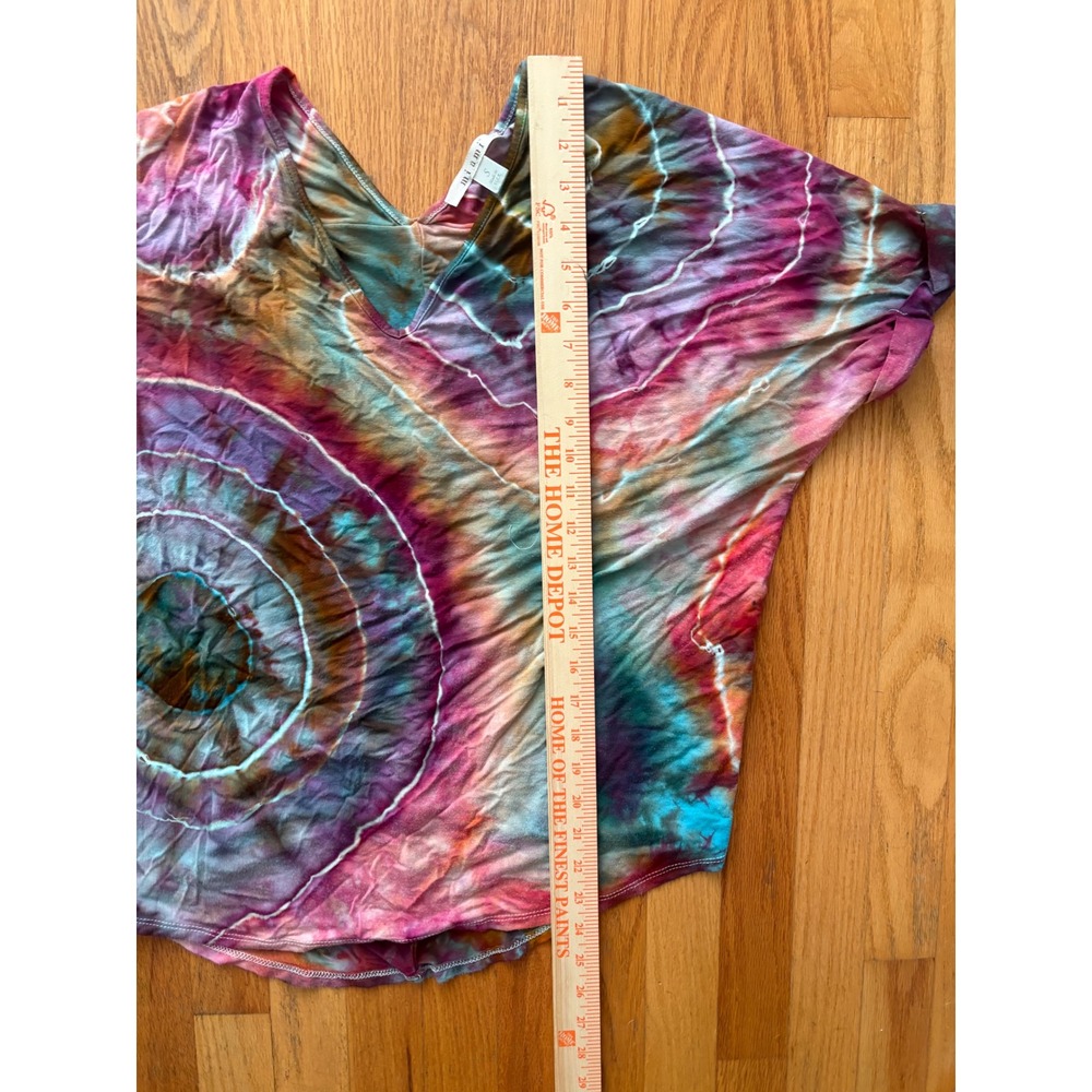 Mi Ami Ice Dye Geode Upcycled V-Neck Dolman Top Small Pink Teal Purple USA - Picture 4 of 5